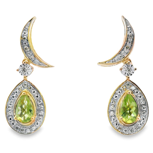Bids.com .52ct Peridot Diamond Dangle Earrings 10KT Yellow Gold Earrings