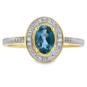 Bids.com .59ct London Blue Topaz Diamond Ring 10KT Yellow Gold Rings