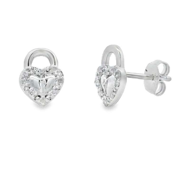 Bids.com .06ct Diamond Heart Earrings Sterling Silver Earrings