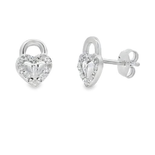Bids.com .06ct Diamond Heart Earrings Sterling Silver Earrings