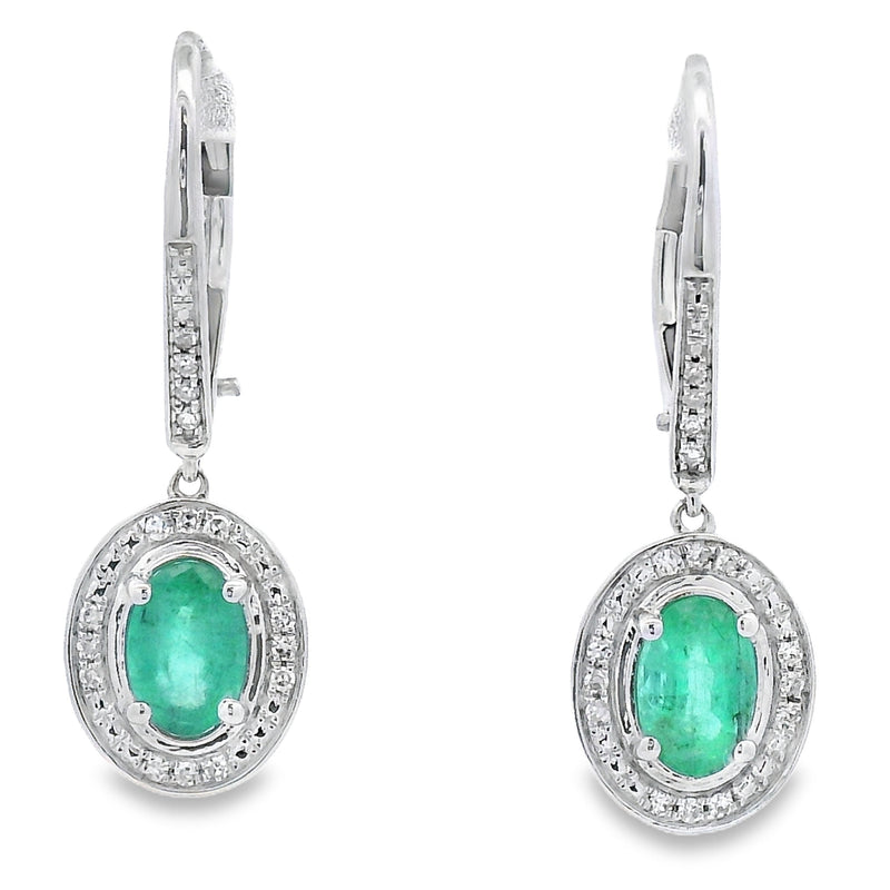 Bids.com .90ct Emerald Diamond Dangle Earrings 10KT White Gold Earrings