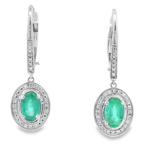 Bids.com .90ct Emerald Diamond Dangle Earrings 10KT White Gold Earrings
