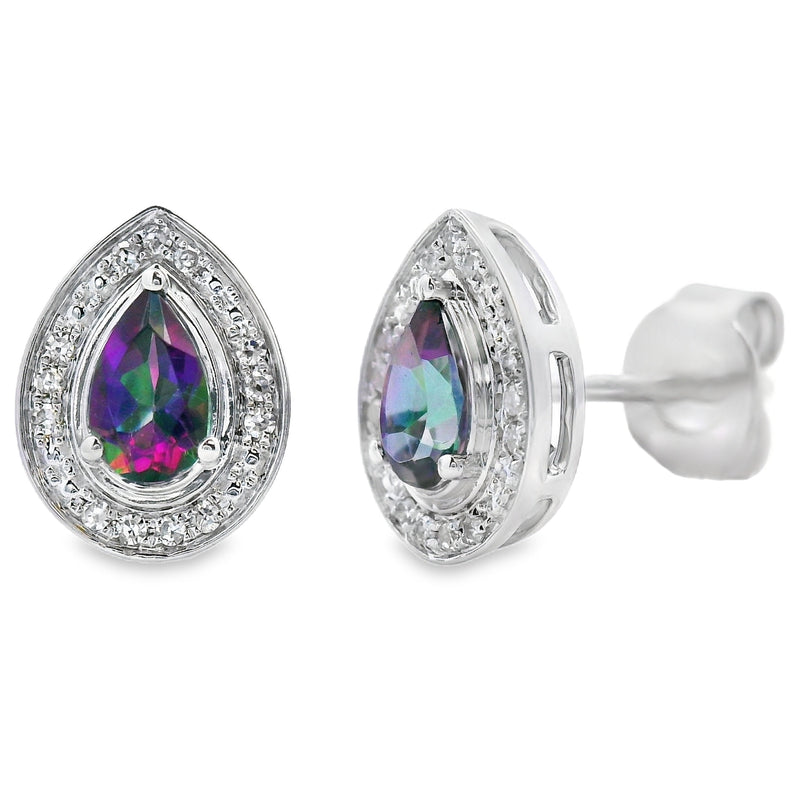 Bids.com Mystic Fire Topaz Diamond Stud Earrings 10KT White Gold Earrings