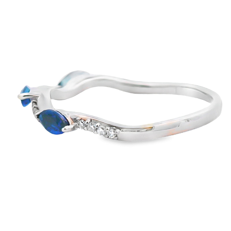 Bids.com Sapphire Diamond stackable band set 14KT White Gold Rings