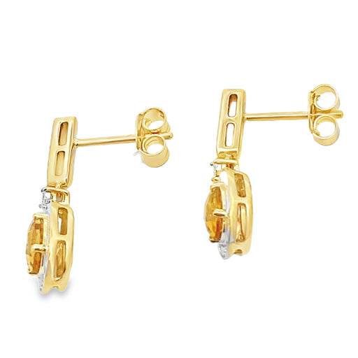 Bids.com 1.06ct Citrine Diamond Dangle Earrings 10KT Yellow Gold Earrings