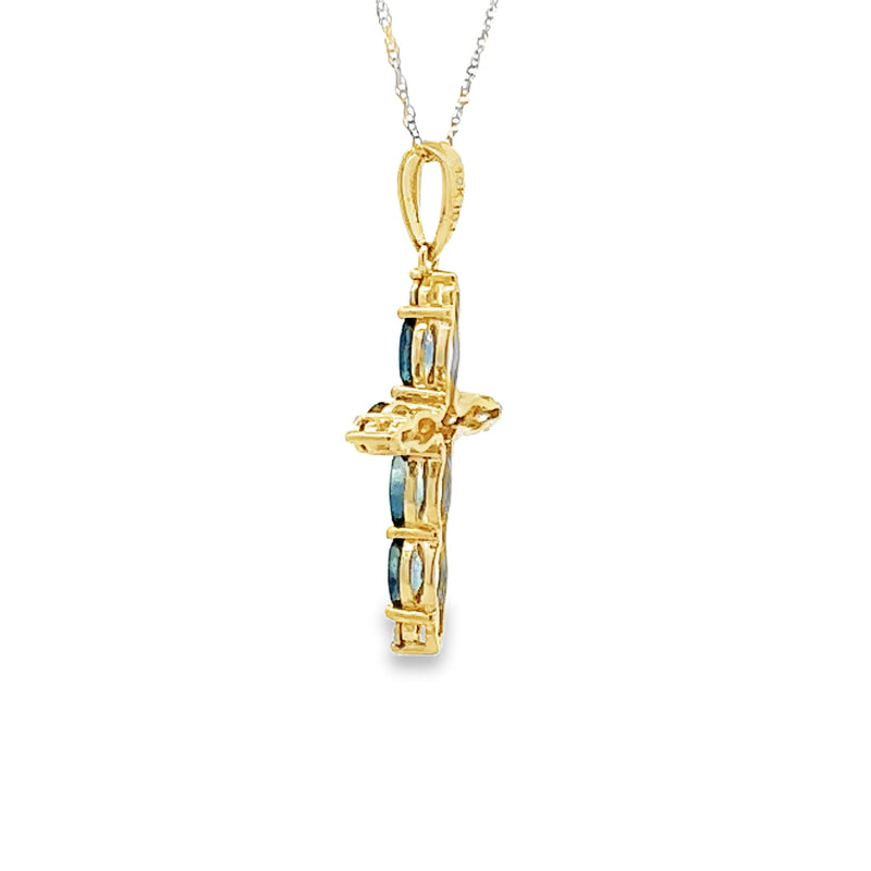 Bids.com Sapphire Cross Religious Pendant 10KT Yellow Gold Pendants