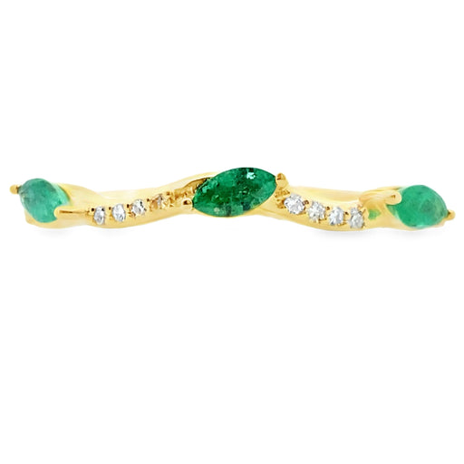 Bids.com Emerald Diamond stackable band set 14KT Yellow Gold Rings
