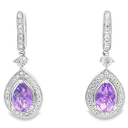 Bids.com .88ct Amethyst Diamond Dangle Earrings 10KT White Gold Earrings