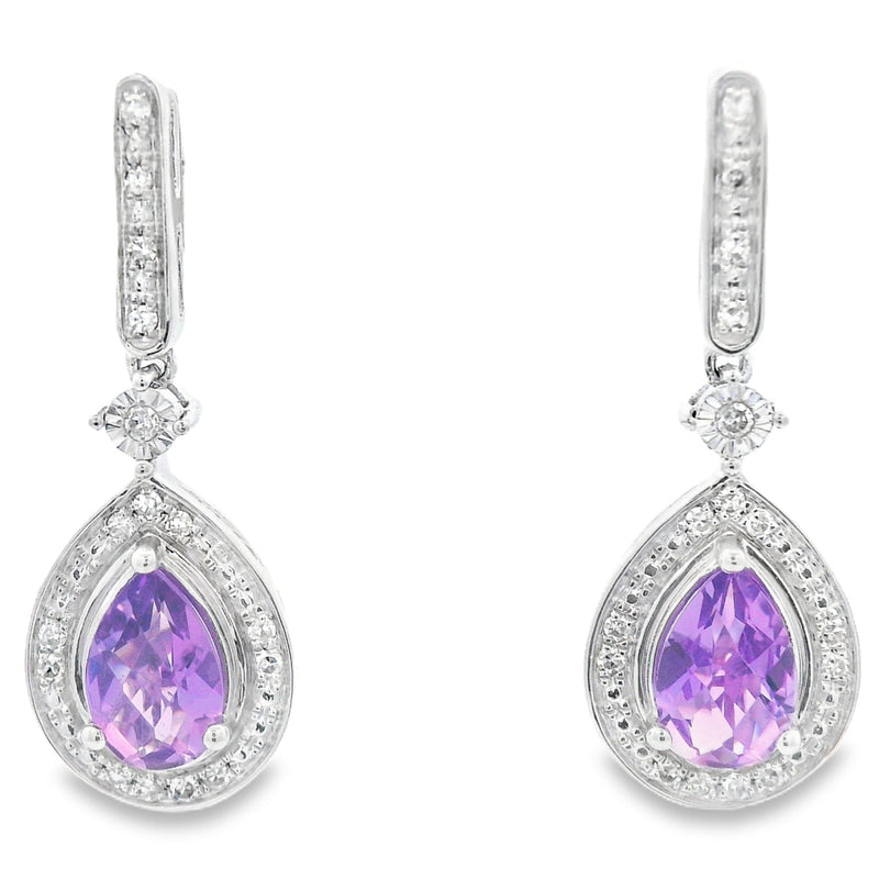 Bids.com .88ct Amethyst Diamond Dangle Earrings 10KT White Gold Earrings