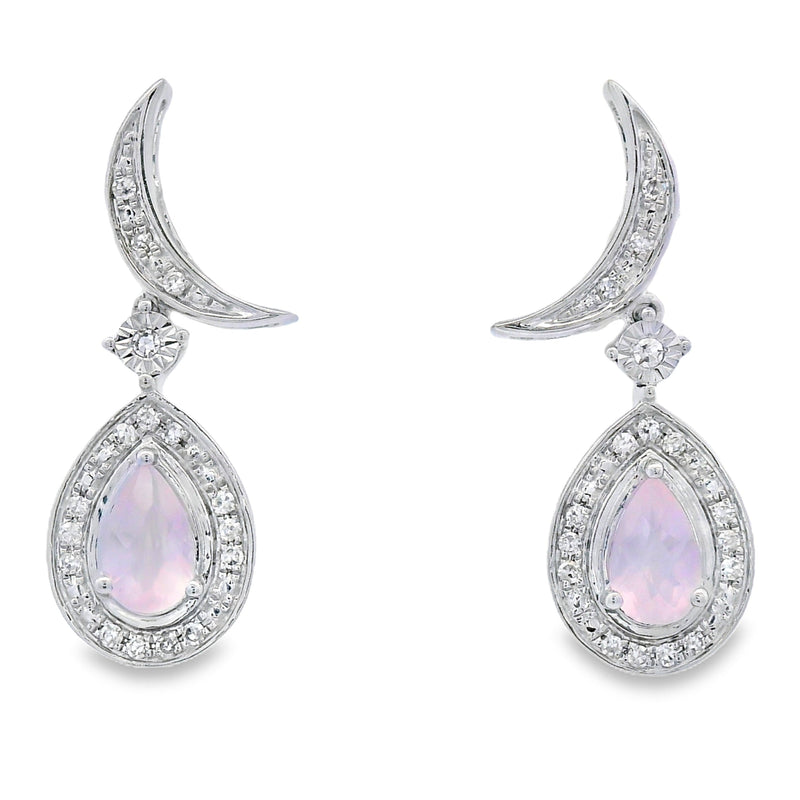 Bids.com Rose Quartz Diamond Dangle Earrings 10KT White Gold Earrings