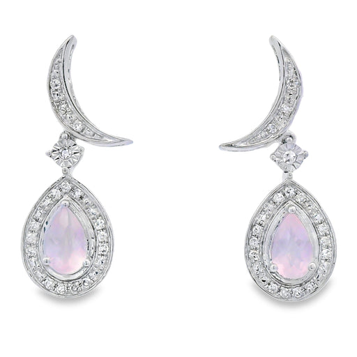 Bids.com Rose Quartz Diamond Dangle Earrings 10KT White Gold Earrings