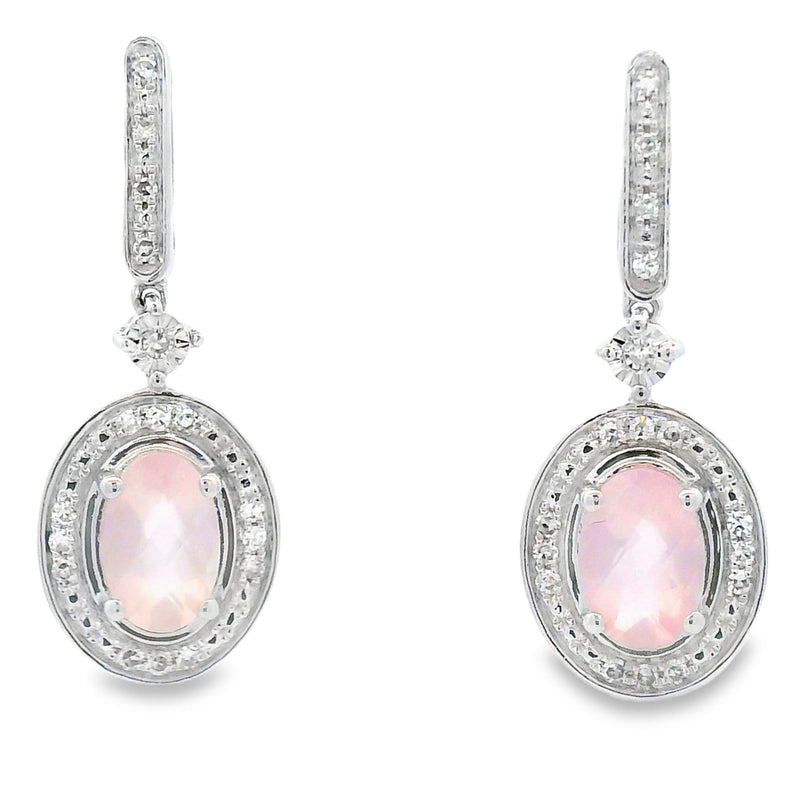Bids.com Rose Quartz Diamond Dangle Earrings 10KT White Gold Earrings