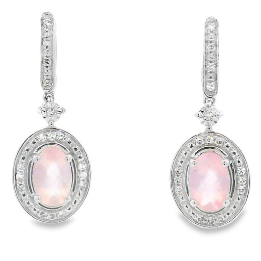 Bids.com Rose Quartz Diamond Dangle Earrings 10KT White Gold Earrings