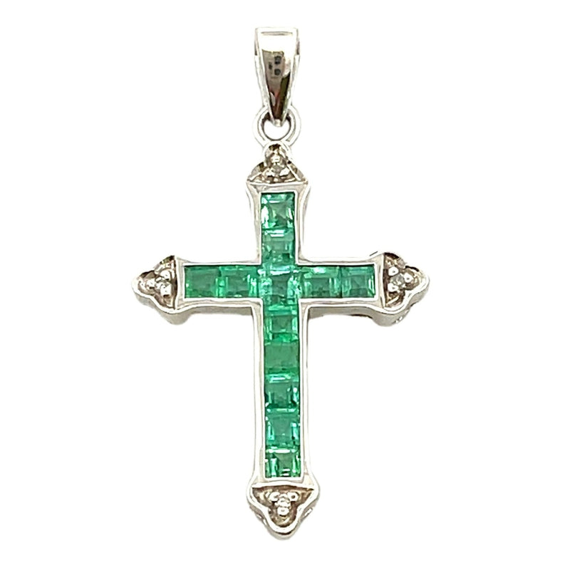 Bids.com Emerald Diamond Cross Religious Pendant 10KT White Gold Pendants