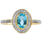 Bids.com .49ct Blue Topaz Diamond Ring 10KT Yellow Gold Rings