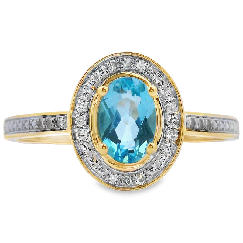 Bids.com .49ct Blue Topaz Diamond Ring 10KT Yellow Gold Rings