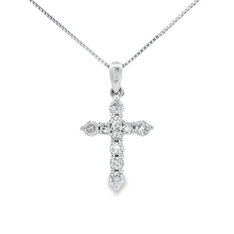 Bids.com .30ct Diamond Cross Religious Pendant 14KT White Gold Pendants