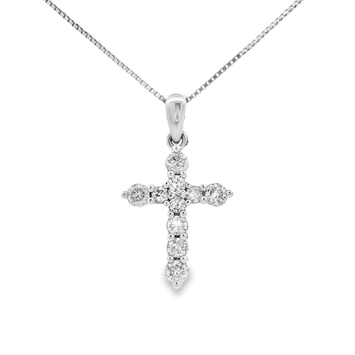 Bids.com .30ct Diamond Cross Religious Pendant 14KT White Gold Pendants