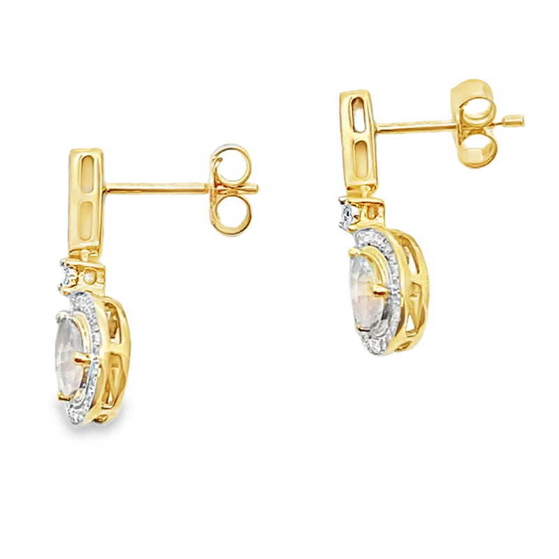 Bids.com Rose Quartz Diamond Dangle Earrings 10KT Yellow Gold Earrings