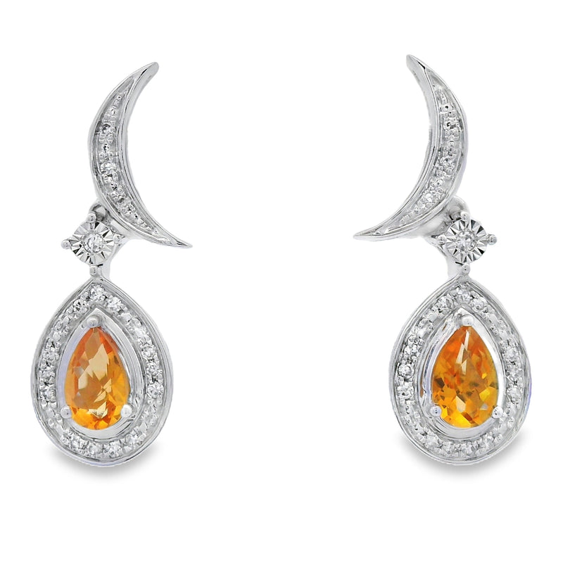Bids.com .48ct Citrine Diamond Dangle Earrings 10KT White Gold Earrings
