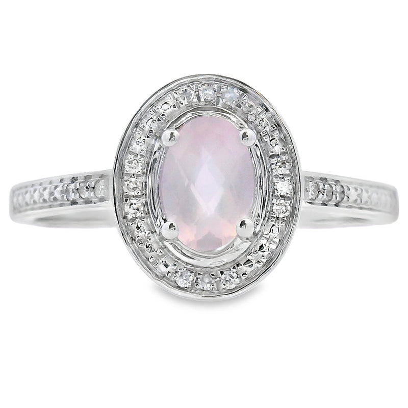 Bids.com .44ct Rose Quartz Diamond Ring 10KT White Gold Rings