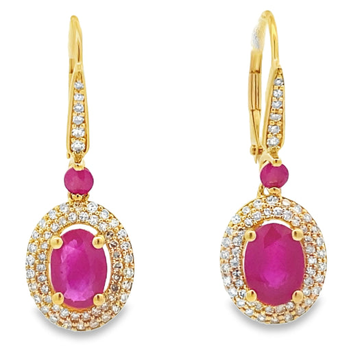 Bids.com 3.50ct Ruby Diamond Dangle Earrings 10KT Yellow Gold Earrings