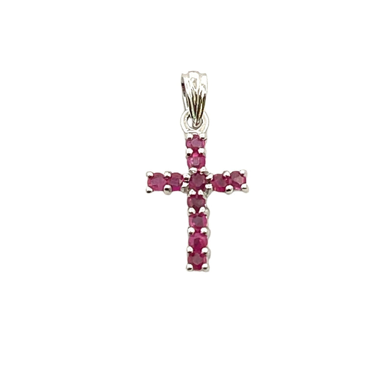 Bids.com .21ct Ruby Cross Religious Pendant 10KT White Gold Pendants