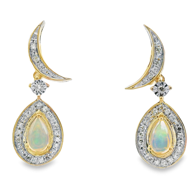 Bids.com .42ct Opal Diamond Dangle Earrings 10KT Yellow Gold Earrings