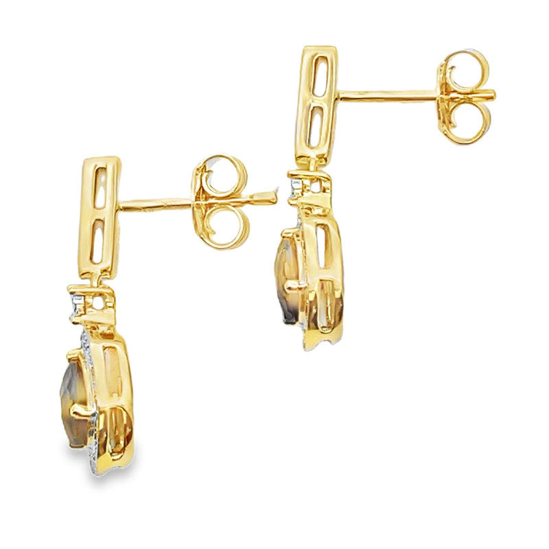 Bids.com .84ct Quartz Diamond Dangle Earrings 10KT Yellow Gold Earrings