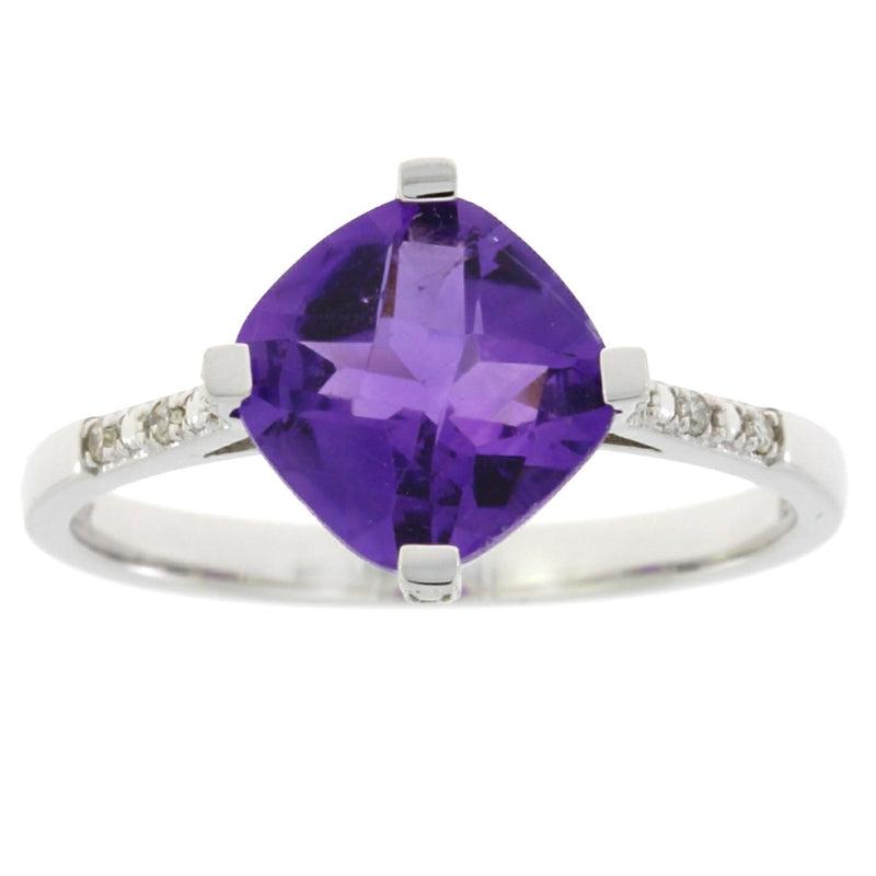 Bids.com 1.25ct Amethyst Diamond Ring 10KT White Gold Rings