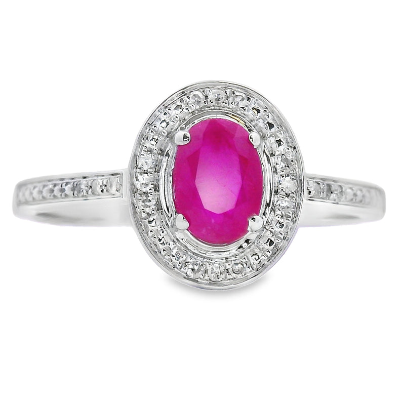 Bids.com .67ct Ruby Diamond Ring 10KT White Gold Rings