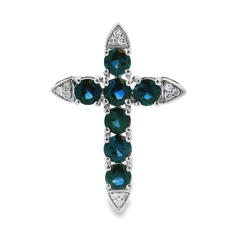 Bids.com 1.68ct Sapphire Cross Religious Pendant 14KT White Gold Pendants