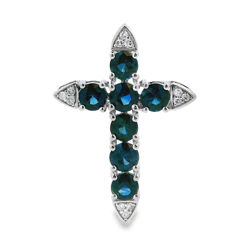Bids.com 1.68ct Sapphire Cross Religious Pendant 14KT White Gold Pendants