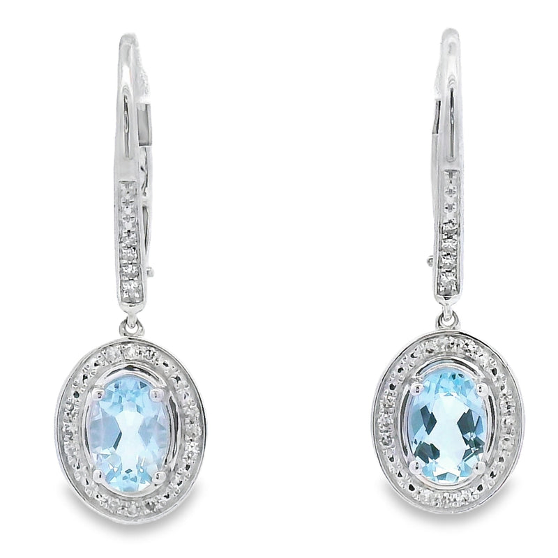 Bids.com Aquamarine Diamond Dangle Earrings 10KT White Gold Earrings