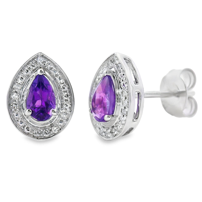 Bids.com .47ct Amethyst Diamond Stud Earrings 10KT White Gold Earrings