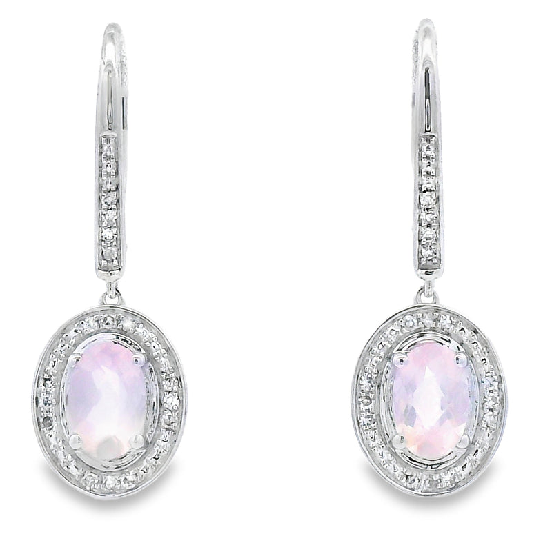 Bids.com Rose Quartz Diamond Dangle Earrings 10KT White Gold Earrings