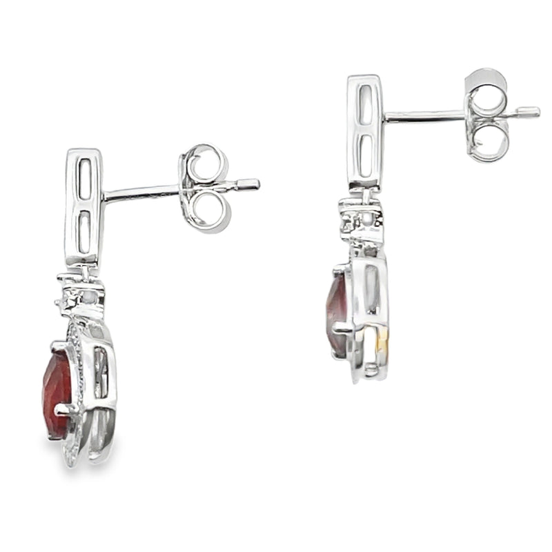 Bids.com 1.06ct Garnet Diamond Dangle Earrings 10KT White Gold Earrings