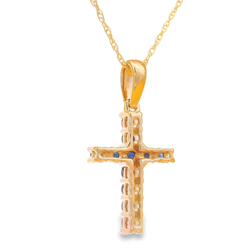 Bids.com .29ct Sapphire Cross Religious Pendant 14KT Yellow Gold Pendants