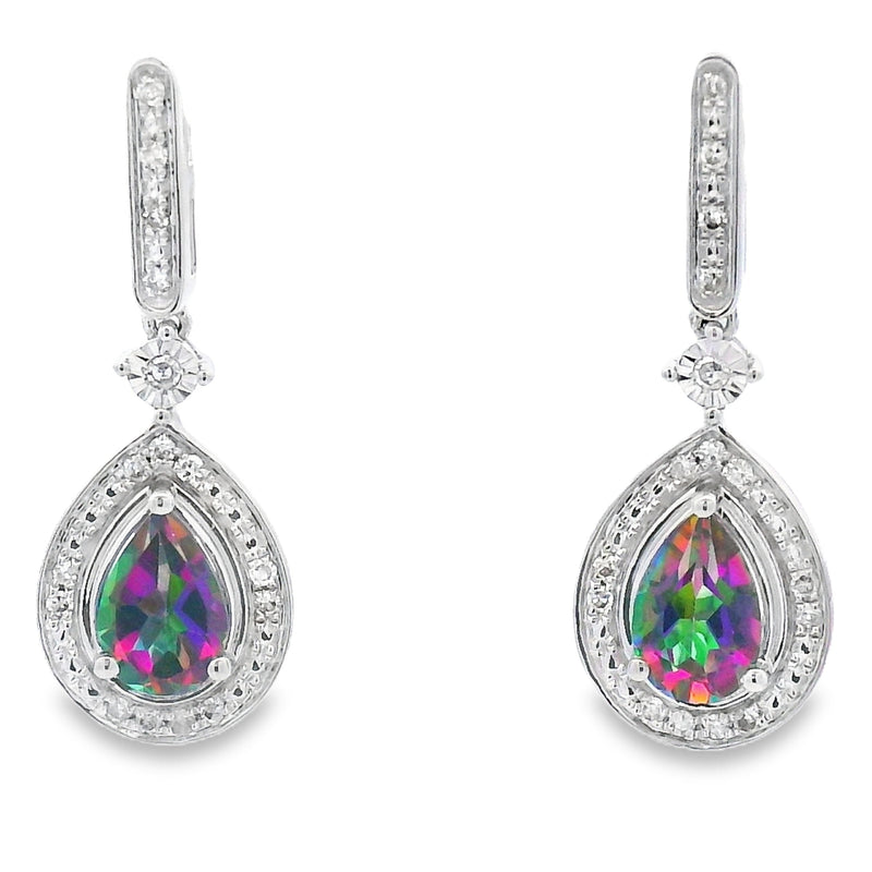 Bids.com Mystic Fire Topaz Dangle Earrings 10KT White Gold Earrings