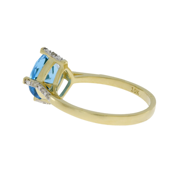 Bids.com 1.20ct Blue Topaz Diamond Ring 10KT Yellow Gold Rings