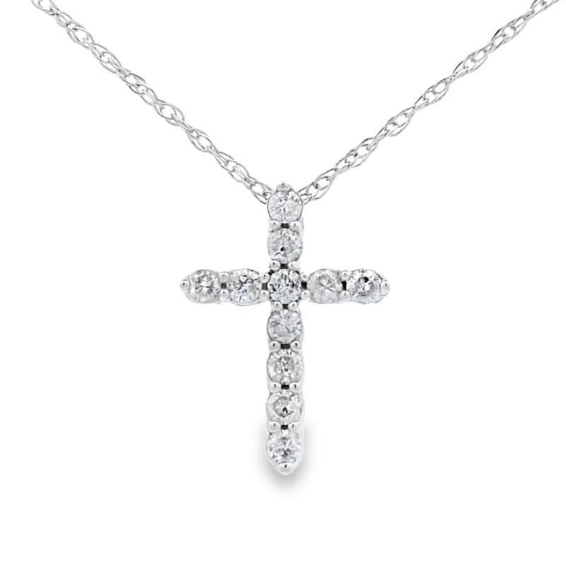 Bids.com .12ct Diamond Cross Religious Pendant 14KT White Gold Pendants