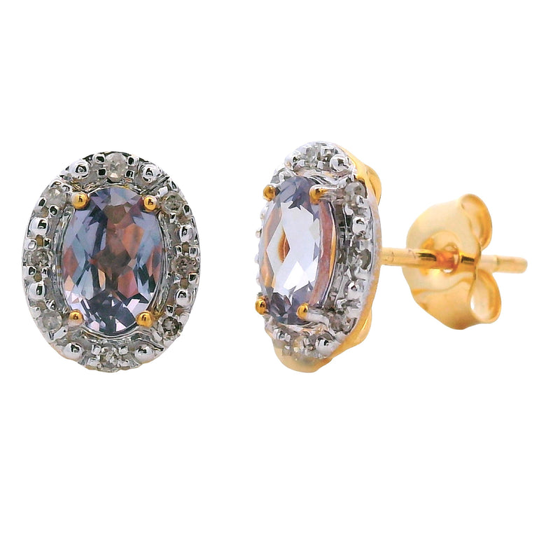 Bids.com Created Alexandrite Diamond Earrings 10KT Yellow Gold Earrings