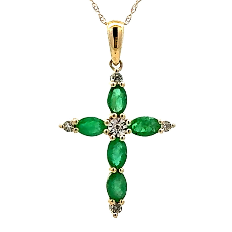 Bids.com .65ct Emerald Cross Religious Pendant 10KT Yellow Gold Pendants