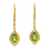 Bids.com 1.88ct Peridot Diamond Dangle Earrings 10KT Yellow Gold Earrings
