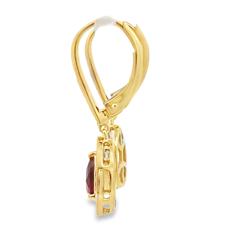 Bids.com 1.05ct Garnet Diamond Dangle Earrings 10KT Yellow Gold Earrings