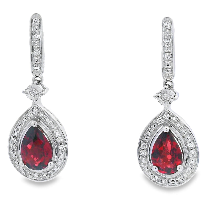 Bids.com 1.06ct Garnet Diamond Dangle Earrings 10KT White Gold Earrings