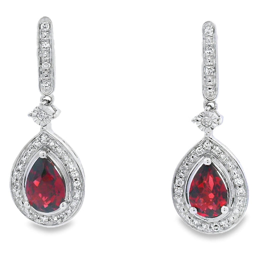 Bids.com 1.06ct Garnet Diamond Dangle Earrings 10KT White Gold Earrings