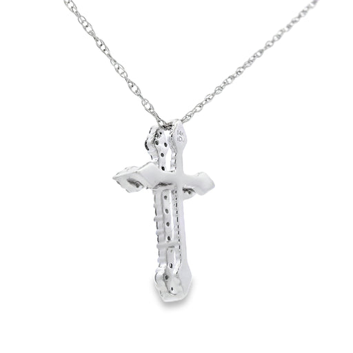 Bids.com .16ct Diamond Cross Religious Pendant 14KT White Gold Pendants