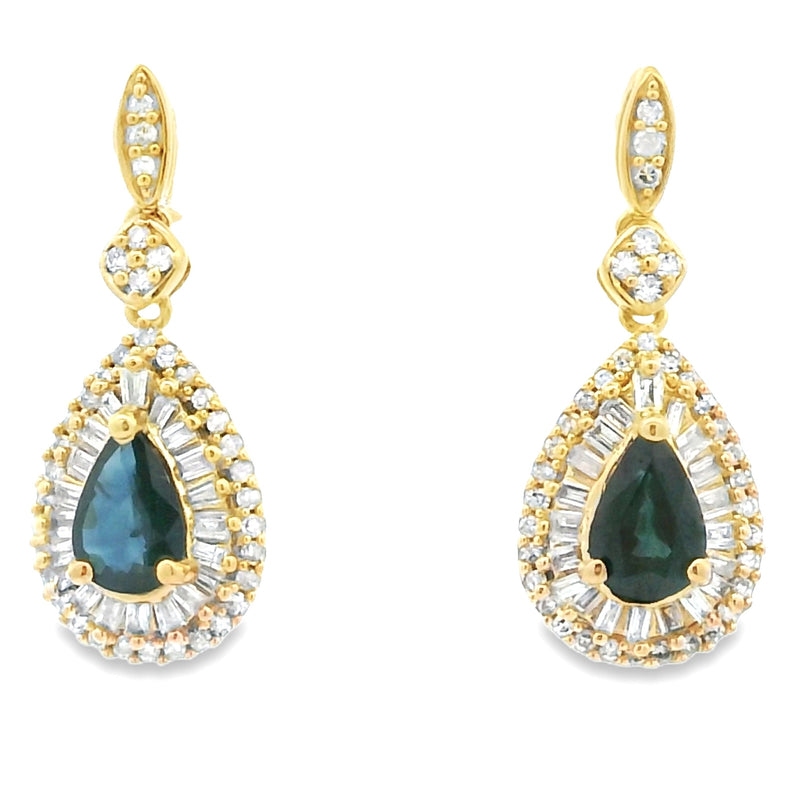 Bids.com 1.22ct Sapphire Diamond Earrings 10KT Yellow Gold Earrings