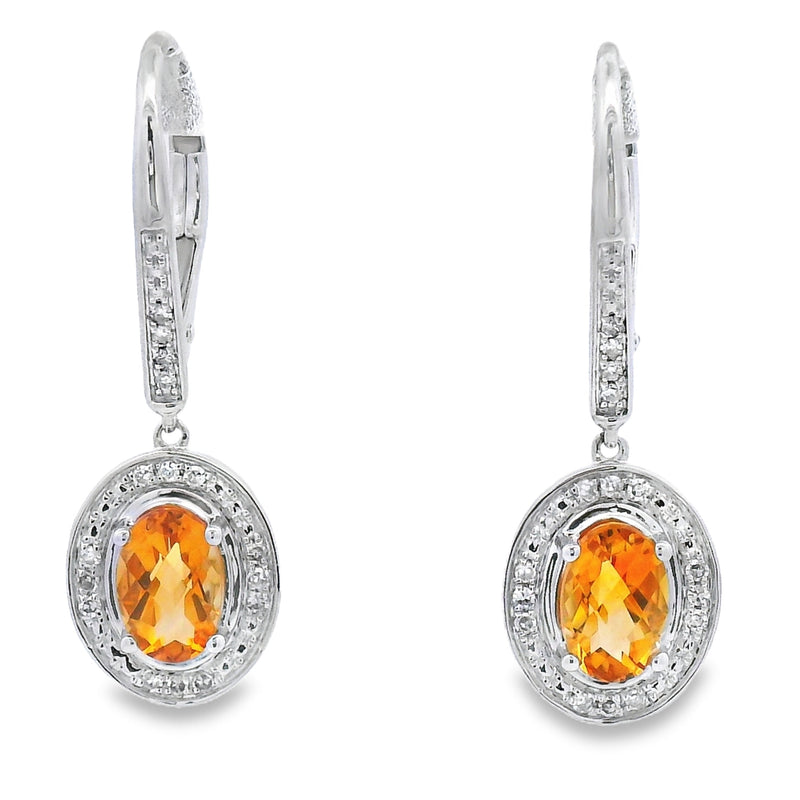 Bids.com 1.04ct Citrine Diamond Dangle Earrings 10KT White Gold Earrings